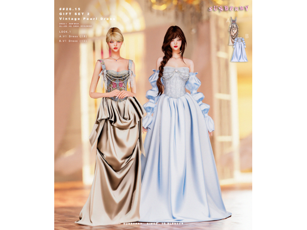 Alpha [SUNBERRY]2615_GIFT SET 2_ Vintage Pearl Dress - The Sims 4 Custom Content