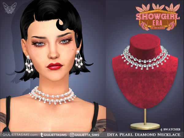Alpha Showgirl Era Dita Pearl Diamond Necklace by feyona - The Sims 4 Custom Content