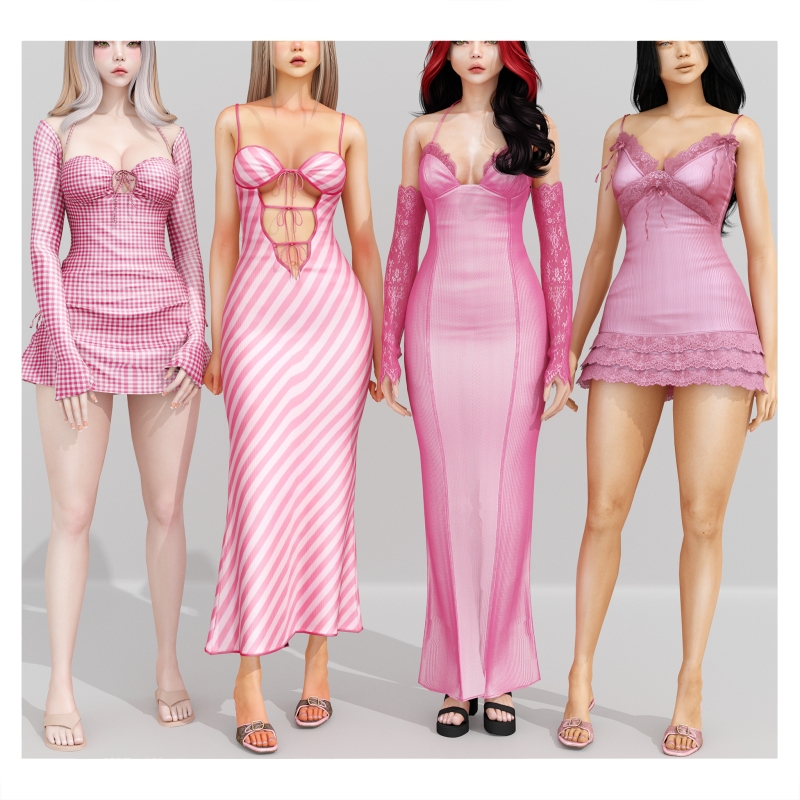Mix 𖦹 Pink Me Up Dresses Collection 𖦹 by babyetears - The Sims 4 Custom Content