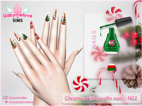 Alpha Christmas glitter coffin nails N02 - The Sims 4 Custom Content