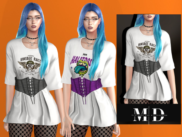 Alpha Shirt dress with corset female - The Sims 4 Custom Content