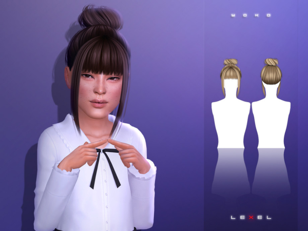 Alpha LEXEL Yoko adult updo bun with fringe - The Sims 4 Custom Content
