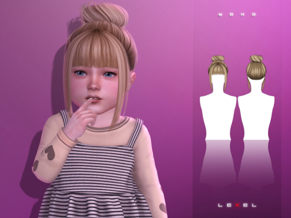 Alpha LEXEL Yoko updo bun with fringe - The Sims 4 Custom Content