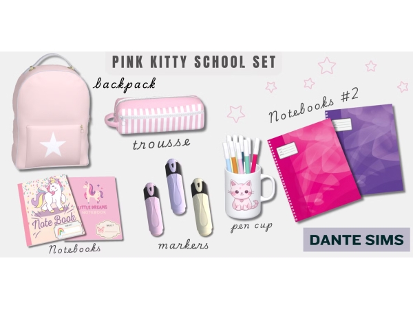 Alpha Pink kitty school set - The Sims 4 Custom Content