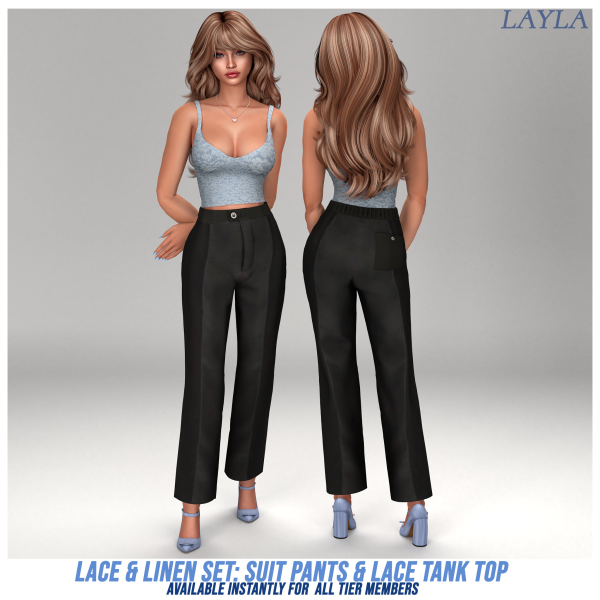 Alpha patreon Suit Pants and Lace Tank top by layla - The Sims 4 Custom Content