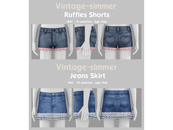Maxis Match Jeans Shorts Skirt for Kids simmer by vintage - The Sims 4 Custom Content