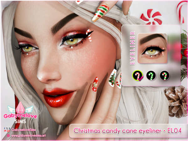 Maxis Match Christmas candy cane eyeliner EL04 by gabymelovesims - The Sims 4 Custom Content
