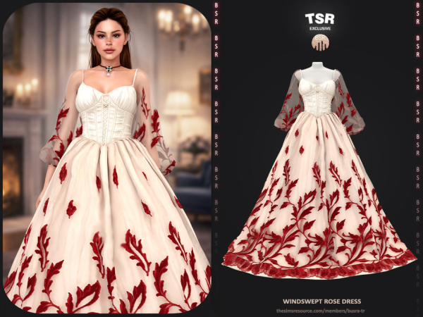 Alpha Windswept Rose Dress BD1664 - The Sims 4 Custom Content