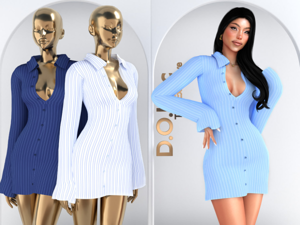 Alpha Stripe Mini Shirt Dress DO2202 - The Sims 4 Custom Content