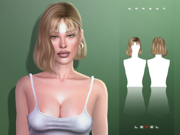 Alpha LEXEL Margot messy wavy bob with bangs (adult hairstyle) by LEXEL_s - The Sims 4 Custom Content