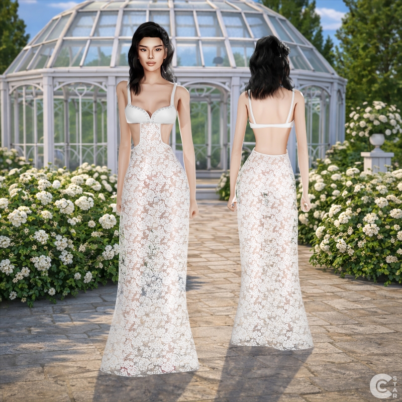 Alpha Lace Sheer Bra Cutout Maxi Gown cool_content_star by cool_content_star - The Sims 4 Custom Content