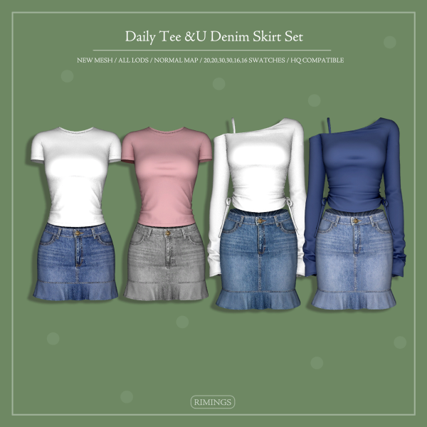 Alpha [RIMINGS] Daily Tee Denim Skirt Set by simsfinds - The Sims 4 Custom Content