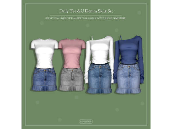Alpha [RIMINGS] Daily Tee Denim Skirt Set - The Sims 4 Custom Content