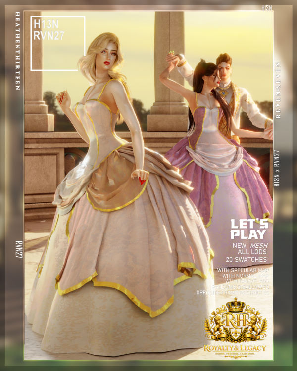 Alpha Victorian Inspired Ornate Gold Trim Ball Gown by simsfinds - The Sims 4 Custom Content