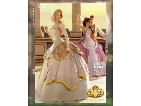 Alpha Victorian Inspired Ornate Gold Trim Ball Gown by heathenthirteen - The Sims 4 Custom Content