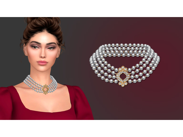 Alpha QUEENS MULTI LAYERED PEARL NECKLACE by NataliS - The Sims 4 Custom Content