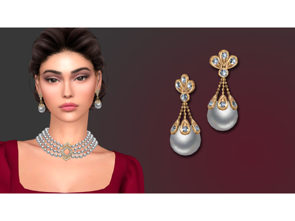 Alpha QUEENS PEARL EARRINGS by NataliS - The Sims 4 Custom Content