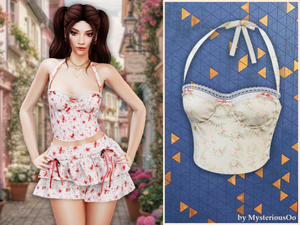 Alpha Floral lace trim halter top by MysteriousOo - The Sims 4 Custom Content