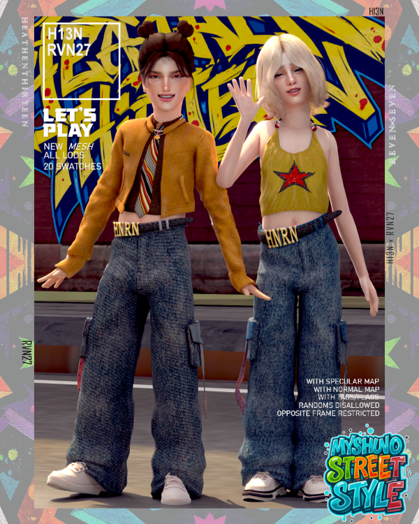 Alpha Child's Washed Baggy Gold Accent Flap Pockets Pants by simsfinds - The Sims 4 Custom Content