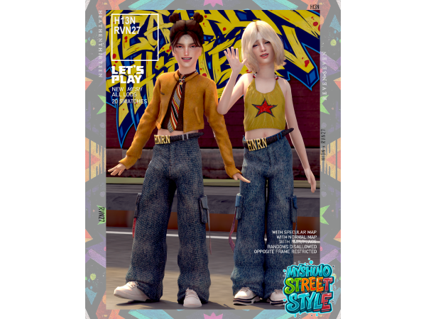 Alpha Child's Washed Baggy Gold Accent Flap Pockets Pants by heathenthirteen - The Sims 4 Custom Content
