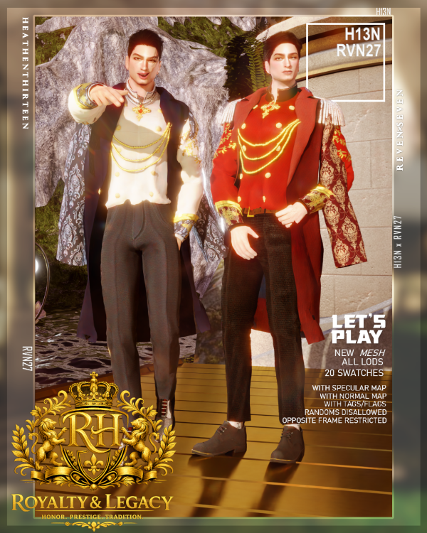 Alpha Gold Embroidery Rope Medallion Shirt and Coat by simsfinds - The Sims 4 Custom Content