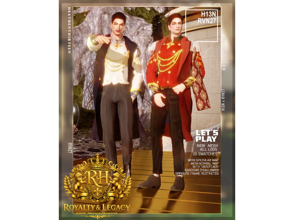 Alpha Gold Embroidery Rope Medallion Shirt and Coat by heathenthirteen - The Sims 4 Custom Content