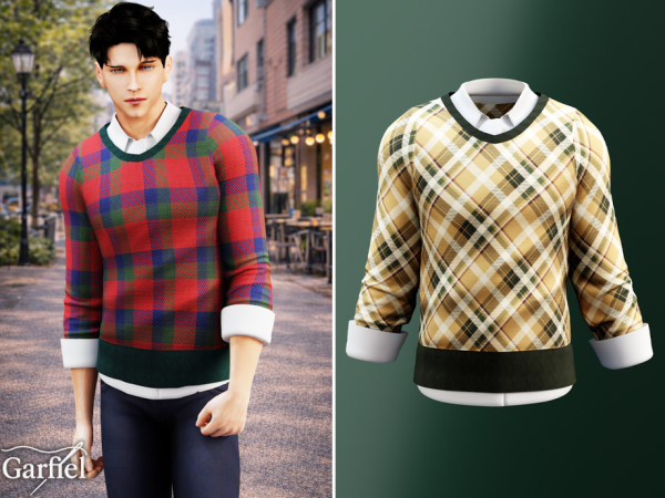 Adult - Plaid sweater layered over collared shirt by Garfiel