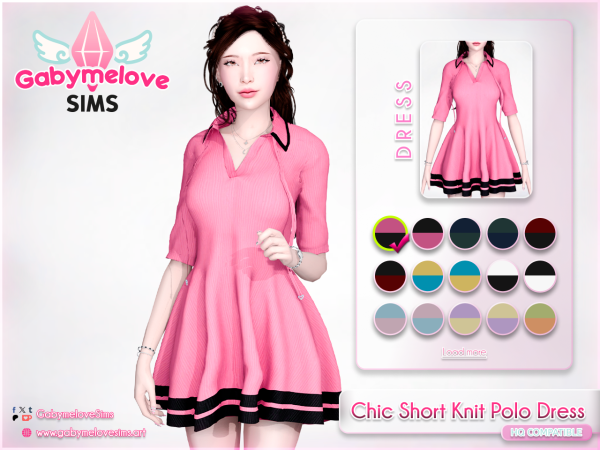 Mix Chic Short Knit Polo Dress - The Sims 4 Custom Content