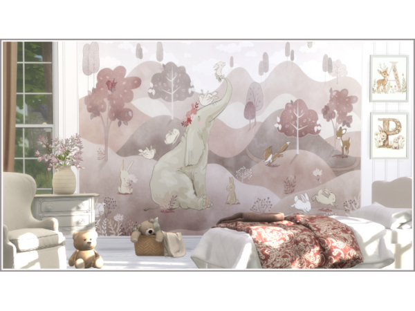 Alpha Elephant and Bunnies Murals - The Sims 4 Custom Content