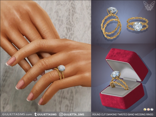 Alpha Round Cut Diamond Twisted Band Engagement And Wedding Rings Set - The Sims 4 Custom Content