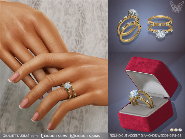 Alpha Round Cut Accent Diamonds Wedding Rings - The Sims 4 Custom Content
