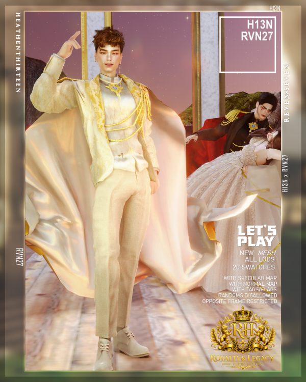 Alpha Ornate Brooch Gold Rope Formal Shirt and Cape by simsfinds - The Sims 4 Custom Content