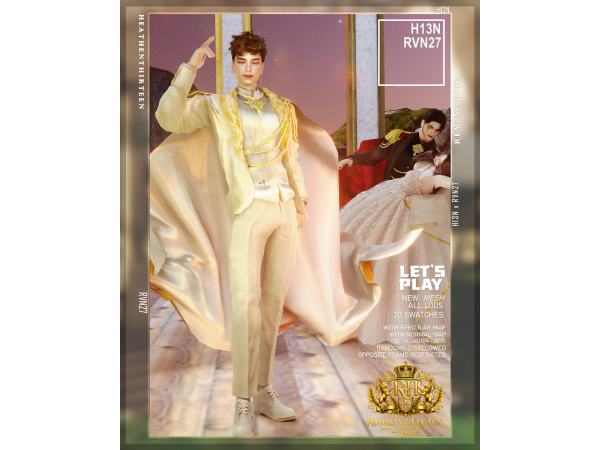 Alpha Ornate Brooch Gold Rope Formal Shirt and Cape by heathenthirteen - The Sims 4 Custom Content