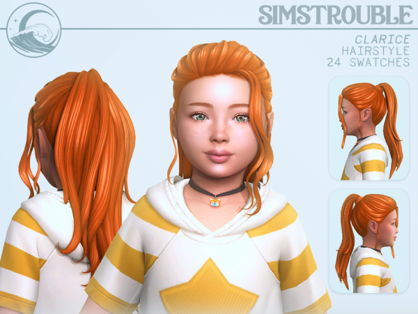 Maxis Match Clarice Hairstyle Set Kids Conversion by simstrouble - The Sims 4 Custom Content