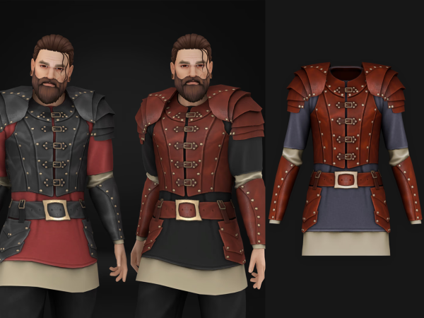 Maxis Match Fantasy Kingdom Leather Armour Male Top - The Sims 4 Custom Content