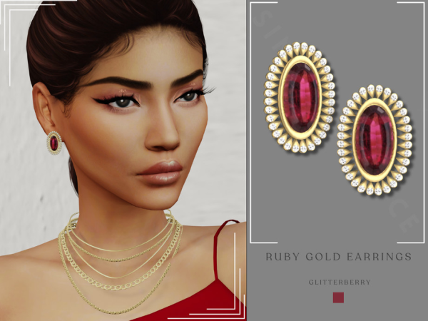 Alpha PATREON Ruby Diamond Earrings by Glitterberryfly - The Sims 4 Custom Content