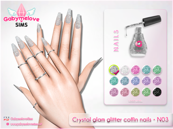 Mix Crystal glam glitter coffin nails N03 - The Sims 4 Custom Content