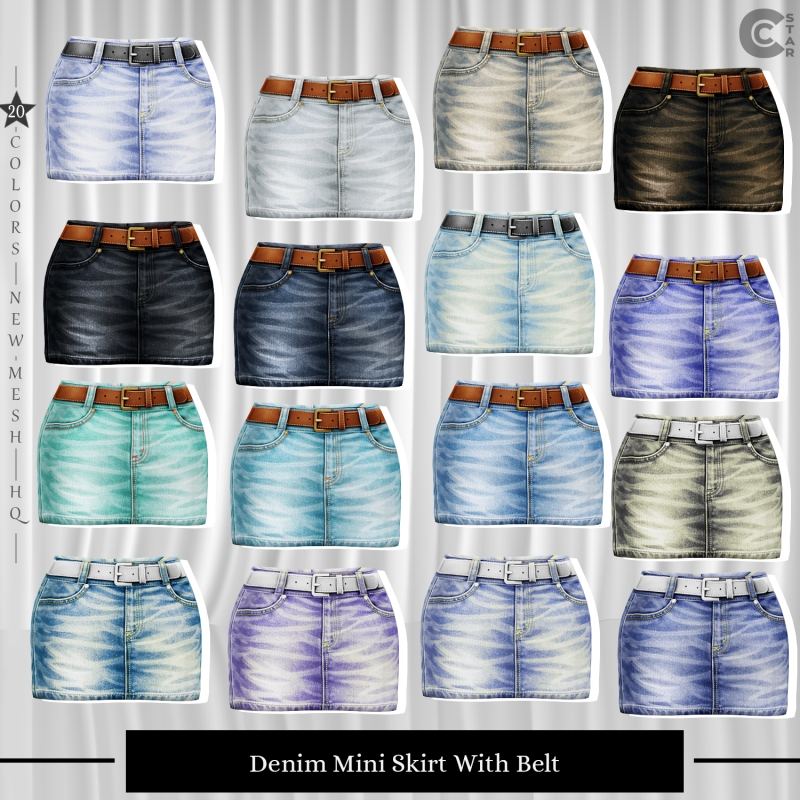 Maxis Match Denim Mini Skirt With Belt cool_content_star by cool_content_star - The Sims 4 Custom Content