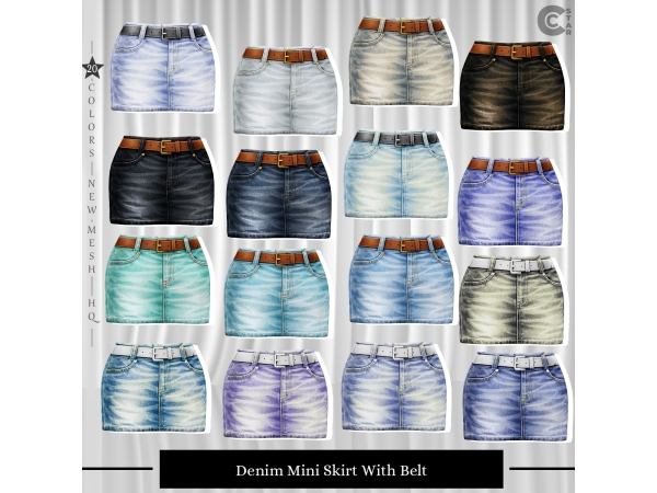 Maxis Match Denim Mini Skirt With Belt cool_content_star - The Sims 4 Custom Content
