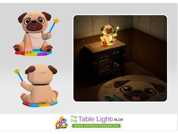 Alpha Pug Dog Table Light PL09 by RPLts4 - The Sims 4 Custom Content