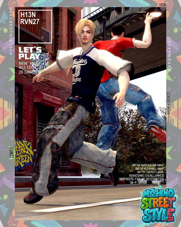 Alpha Oversized Contrast Stitch Washed Denim Pants by simsfinds - The Sims 4 Custom Content