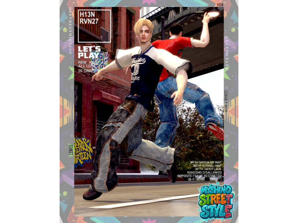 Alpha Oversized Contrast Stitch Washed Denim Pants by heathenthirteen - The Sims 4 Custom Content