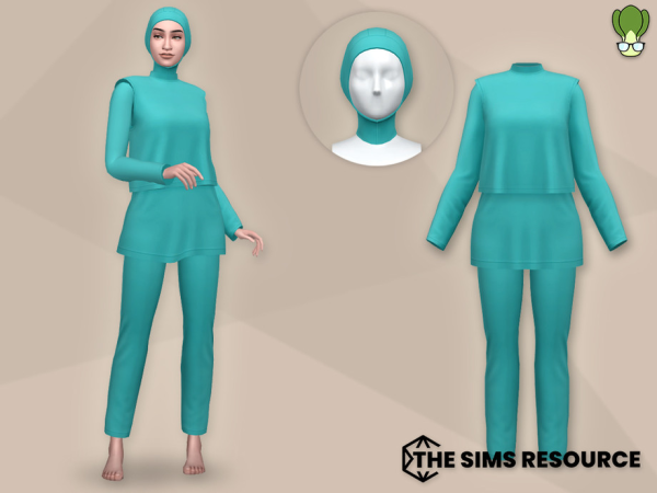 Sims 4 Maxis Match Female Swimwear CC: Modest Wear Set - Muslim Swimwear Outfit & Hijab