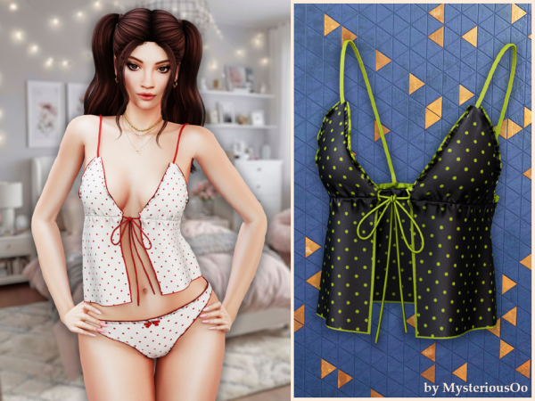 Alpha Polka dot lace up cami by MysteriousOo - The Sims 4 Custom Content