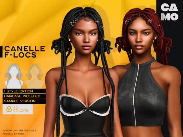 Alpha CAMO Canelle F Locs by VentaStudio - The Sims 4 Custom Content