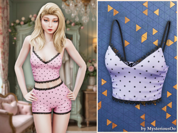 Alpha Lace trim polka dot cami by MysteriousOo - The Sims 4 Custom Content