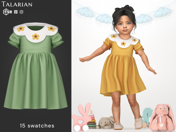 Mix Andrea Floral Collar Puff Sleeve Dress by talarian - The Sims 4 Custom Content