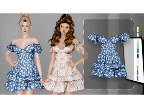 Alpha Sadie Floral Dress by Kiina - The Sims 4 Custom Content