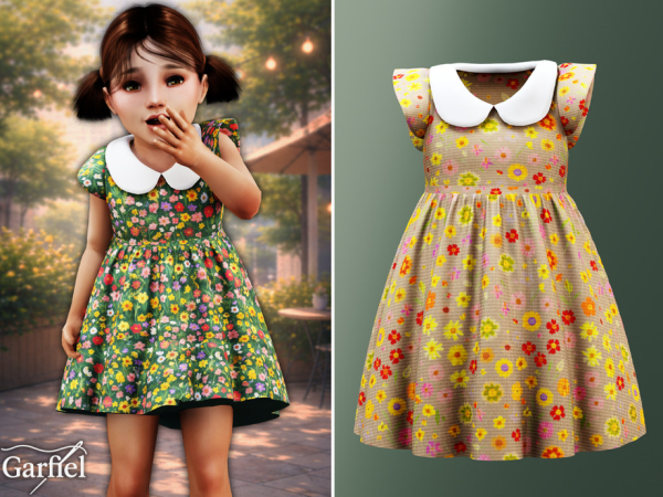 Toddler - Floral dress with peter pan collar and flutter sleeves by Garfiel