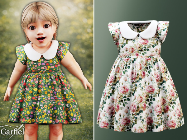 Alpha Infant Floral dress with rounded collar and flutter sleeves by Garfiel - The Sims 4 Custom Content